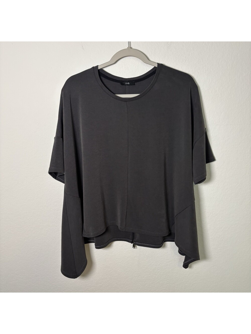 Ruti Grey Oversized Crew Neck Short Sleeve Asymmetrical Modal Tunic Top Size S/M